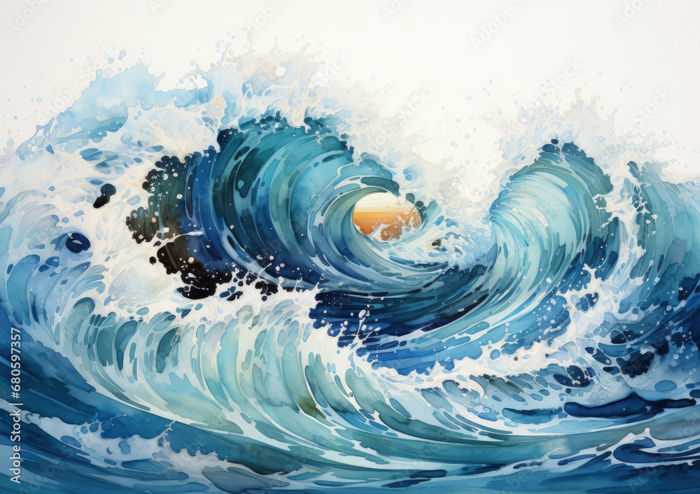 Ocean waves watercolor illustration Ocean waves watercolor illustration