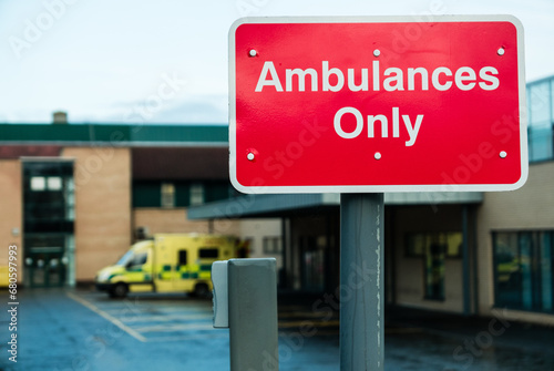 Sign at a hospital Accident and Emergency warning motorists that Ambulances only are permitted photo