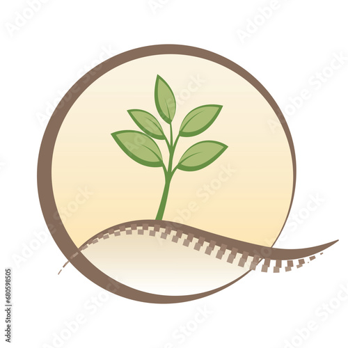 Tree growing on mound inside letter Q logo. Soil quality icon. Vector illustration outline flat design style.