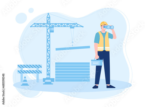 Men do the work and analyze the data themselves concept flat illustration
