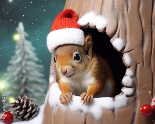  Adorable Winter Bliss  Baby Squirrel Spreading Christmas Cheer.  Generativ Ai. Fictional character.
