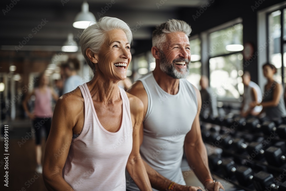 Senior woman exercising with trainer at gym Senior woman exercising with trainer at gym