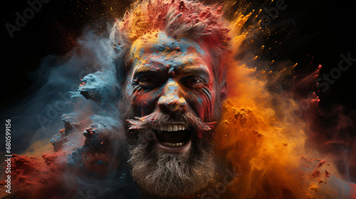 portrait of a man with a colorful powder on face