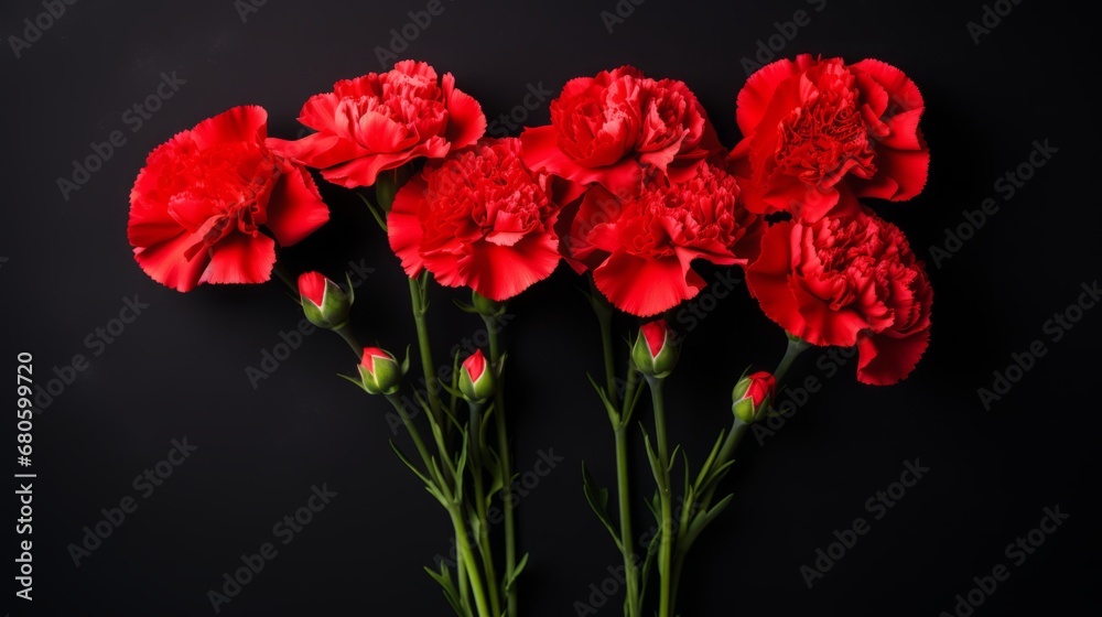 mourning red carnations on a black background. mourning red carnations on a black background.