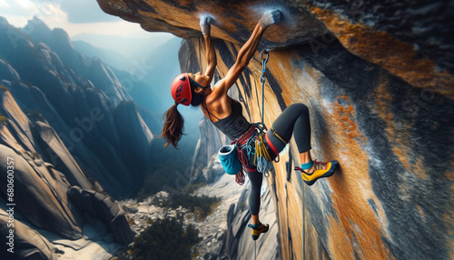 Female Climber on the Rock Face 