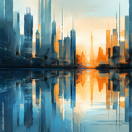 linear representations of cityscape reflections on water © Cao