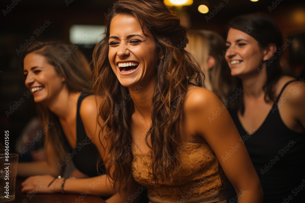 Happy smiling girls in bar hen-party