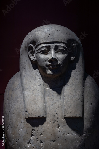 CAIRO, EGYPT - 02 SEP 02, 2023: A stone sarcophagus with a face in the Cairo Museum