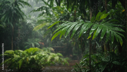 Tropical rain pouring down on the jungle, nourishing the plants and wildlife - AI Generative