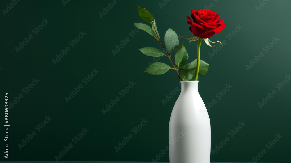 Red Rose in White Vase on Green Background
Red Rose in White Vase on Green Background