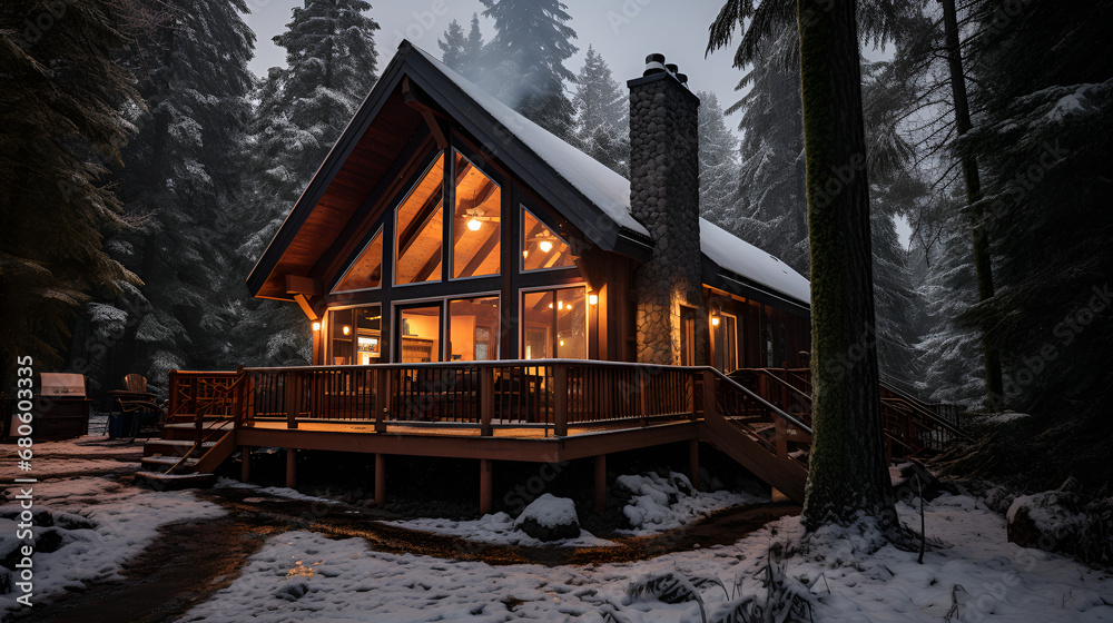 House with a Deck and a Porch in the Snow House with a Deck and a Porch in the Snow