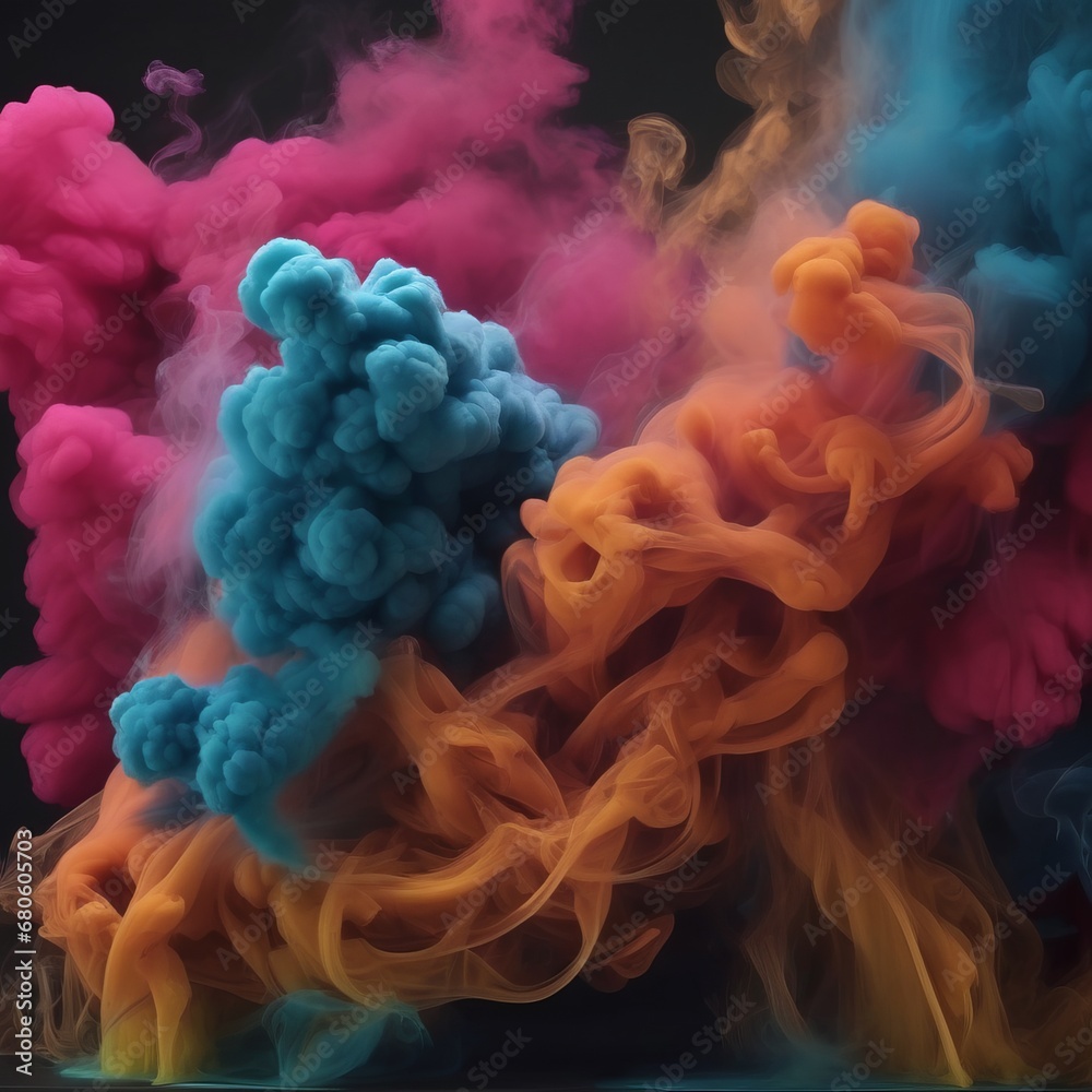 smoke in blue and yellow color. smoke in blue and yellow color. smoke in the shape of cloud. 3d rendering. illustration of colorful digital smoke. background for design.