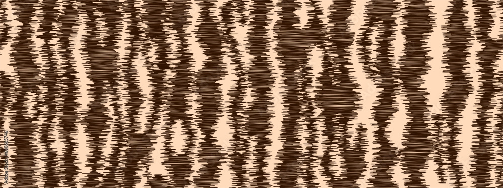 Batik ikat or tie dye seamless pattern with brown and beige waves. Abstract vector background in ethnic or boho style. Washed digital watercolor fabric in natural colors Batik ikat or tie dye seamless pattern with brown and beige waves. Abstract vector background in ethnic or boho style. Washed digital watercolor fabric in natural colors
