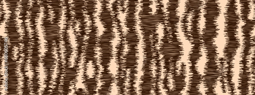 Batik ikat or tie dye seamless pattern with brown and beige waves. Abstract vector background in ethnic or boho style. Washed digital watercolor fabric in natural colors