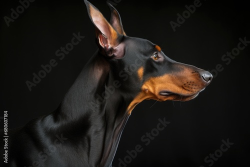 A close-up photograph of a dog on a black background. This image can be used for various purposes, such as pet-related websites, veterinary clinics, or animal-themed designs