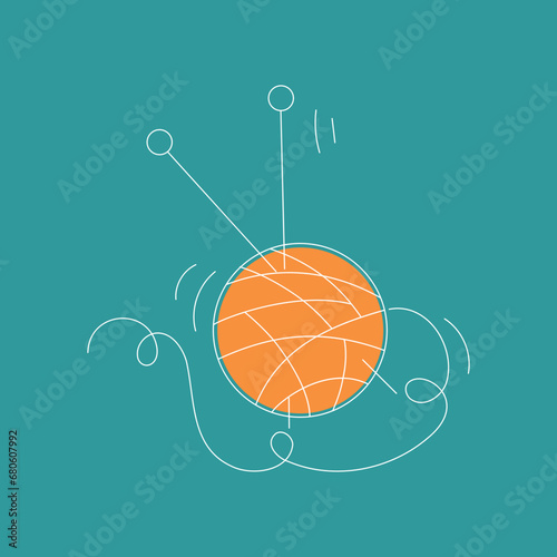 Logo, sign handmade. Balls of thread. Skeins with yarn and knitting needles. Vector illustration. Icon .