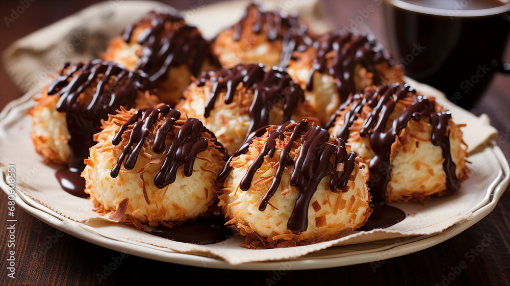 Delightful Chocolate-Dipped Coconut Macaroons. Delightful Chocolate-Dipped Coconut Macaroons.