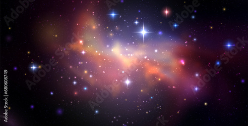 Space vector background with realistic nebula and shining stars. Magic colorful galaxy with stardust