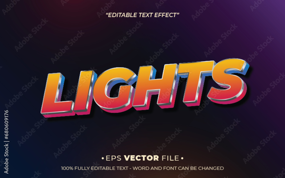 Lights text effect 3d editable vector