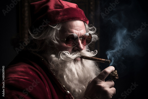 Santa Claus is a gangster on dark background. AI Generated
