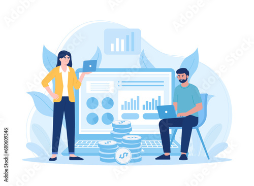 Man and woman doing business work as a team concept flat illustration