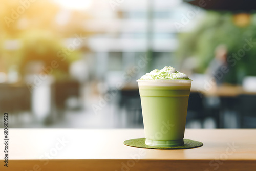 Serene Matcha Tea Delight in a Cozy Cafe - Generative AI