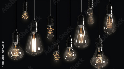 Pendant lights on a black background. AI Generated