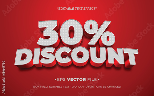 30% discount text effect 3d editable vector 