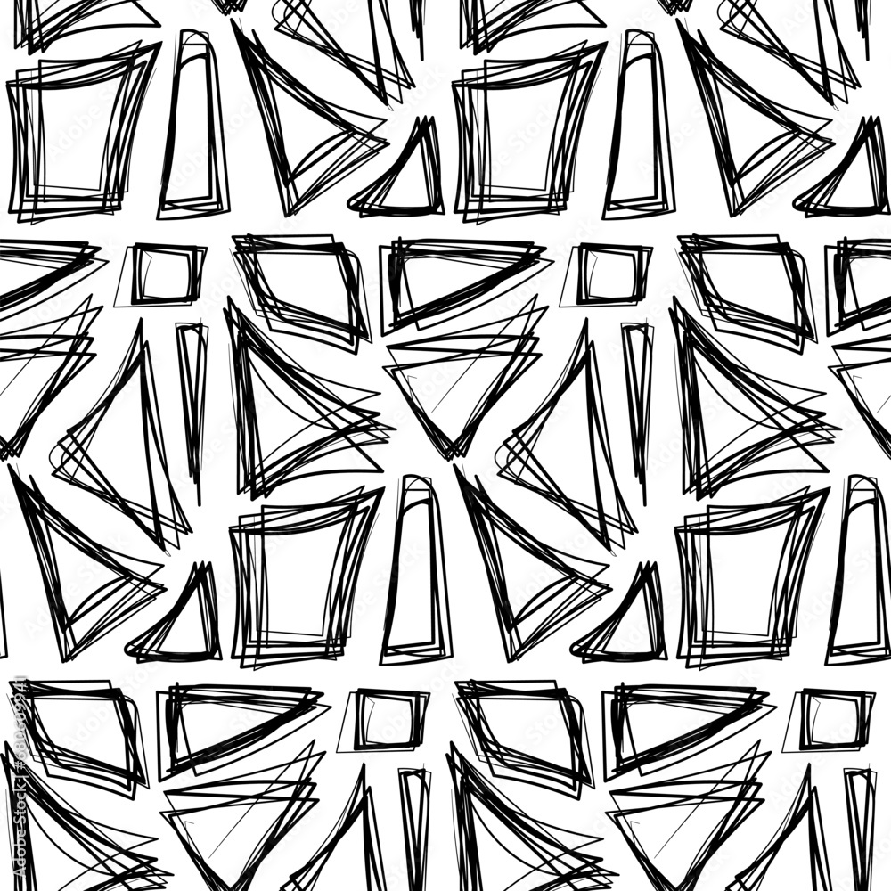 Grunge figures seamless pattern with hand drawn triangles and squares ...