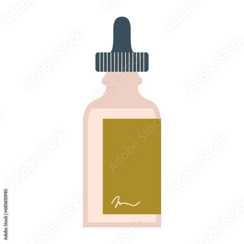 Cosmetic serum in bottle with dropper, pipette of essence. Face skincare oil essential. Organic natural vegan beauty skin care product. Flat vector illustration isolated on white background