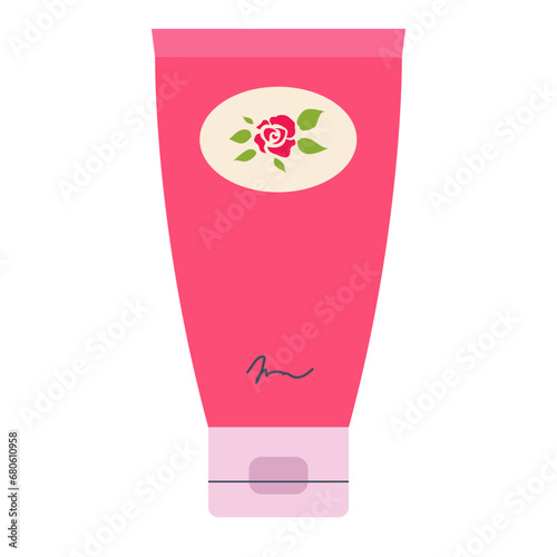 face cream tube and squeezed creme. Skincare organic cosmetics. Natural cosmetic product in plastic package. Colored flat vector illustration isolated on white background