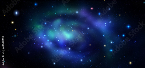Space vector background with realistic nebula and shining stars. Magic colorful galaxy with stardust