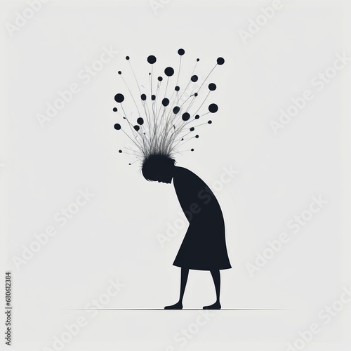 abstract silhouette of a young woman with a headache. the brain is the brain. the brain of the brain, the girl is a creative.abstract silhouette of a young woman with a headache. the brain is the brai photo
