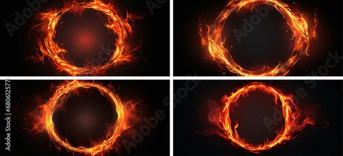 fire hot flames circle burn black abstract design heat red bonfire inferno bright illustration 