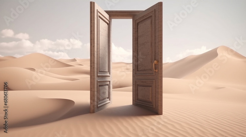 Open door in the desert. AI Generated photo