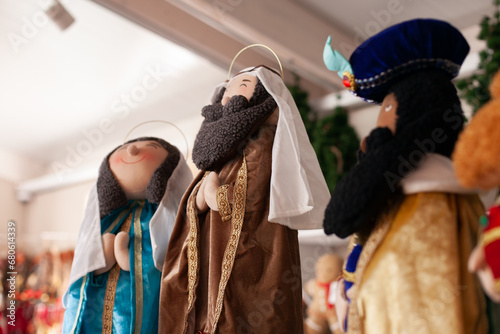 three kings day soft plush figurines decoration. Christmas holiday season home decor. EpiphanyThe Three Wise Men celebration on January six in Spain. photo