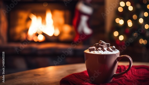 Cozy Winter Vibes: A Cup of Warm Hot Chocolate by the Fireplace
