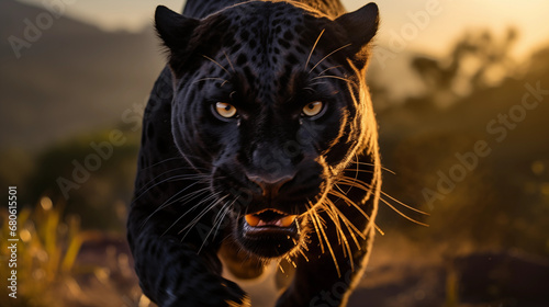 The Deadly Rush of a Ferocious Black Panther, Claws Ready for Strike, Generative AI © Yago