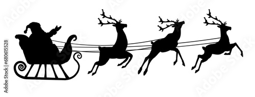 silhouette of Santa's sleigh pulled by reindeers - vector illustration