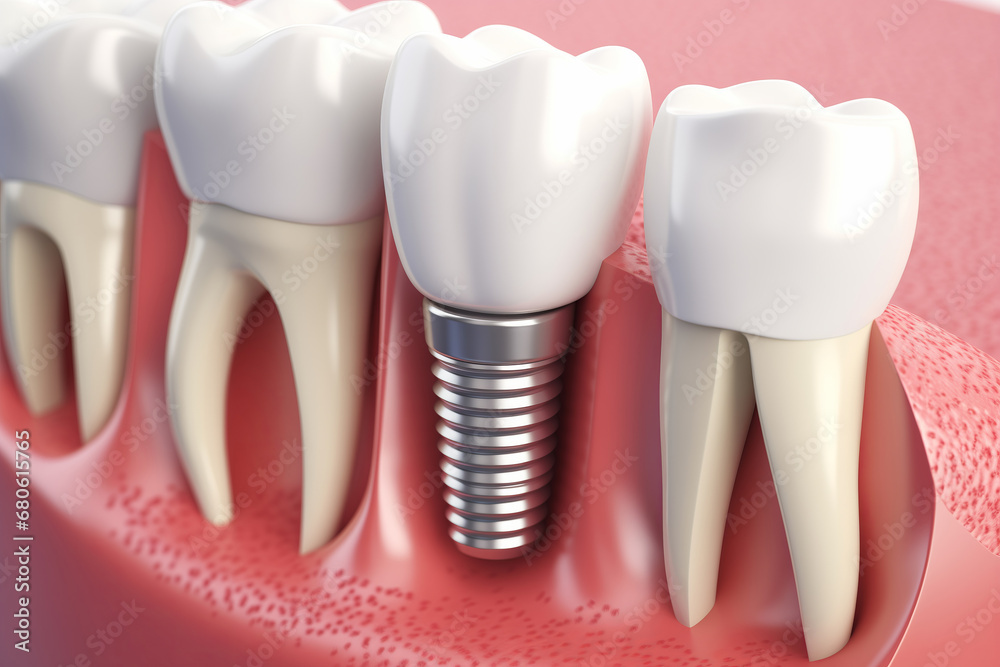 Concept prosthetics Implant tooth attached to jaw with pin Concept prosthetics Implant tooth attached to jaw with pin