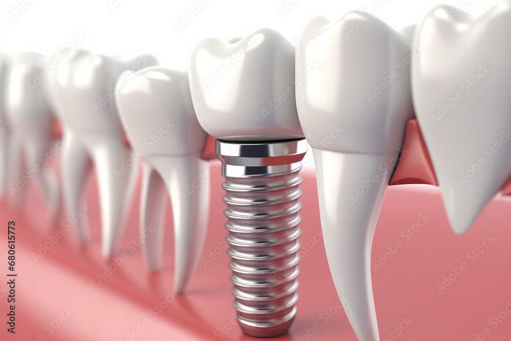 Concept prosthetics Implant tooth attached to jaw with pin Concept prosthetics Implant tooth attached to jaw with pin