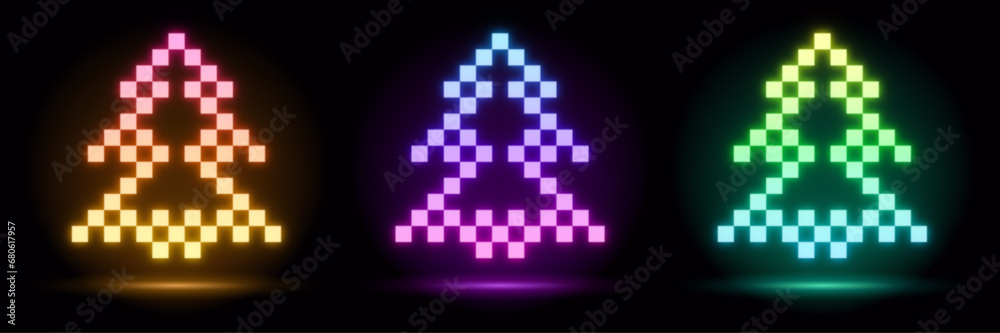 3d render, pixel christmas tree shape, empty space, ultraviolet light, 80's retro style, fashion show stage, abstract background, illuminate frame design. Abstract cosmic vibrant xmas 8 bit icon. 3d render, pixel christmas tree shape, empty space, ultraviolet light, 80's retro style, fashion show stage, abstract background, illuminate frame design. Abstract cosmic vibrant xmas 8 bit icon.