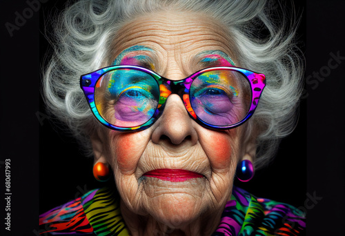 Women in multicolored glasses. AI Generated