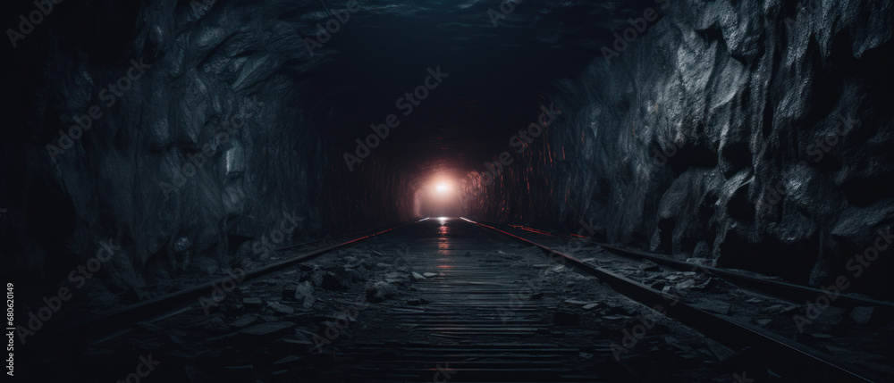 Obraz premium Dimly lit tunnel, its eerie ambiance.
