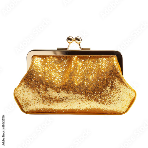 Evening Golden Glitter clutch with Sparkles isolated on white transparent background PNG