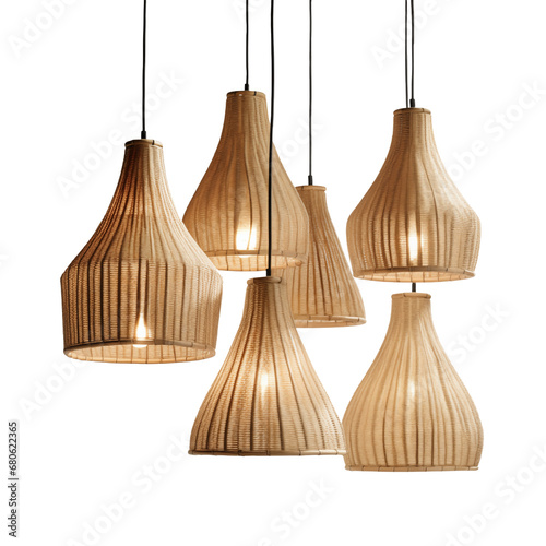 Rattan ceiling lamps, Elegant Wicker Ceiling lamp, light bulb isolated on transparent background PNG	