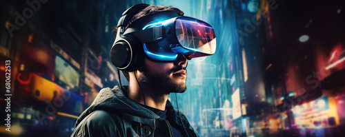 Man in VR headset exploring digital realms.