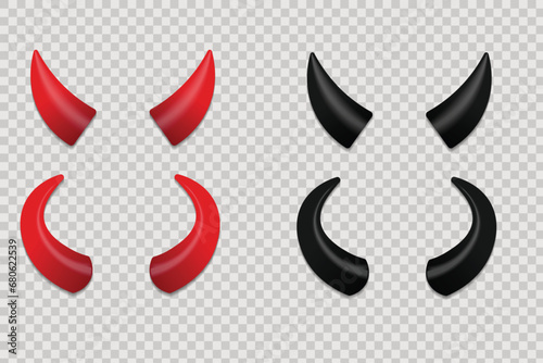 Red And Black Realistic devil horn vector. Devil horns accessory on transparent background