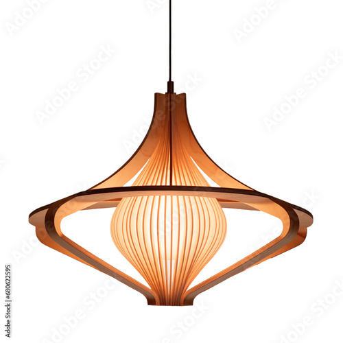 Wooden Minimal Ceiling lamp with shining light bulb, Japandi Style Aesthetic, isolated on white transparent background PNG