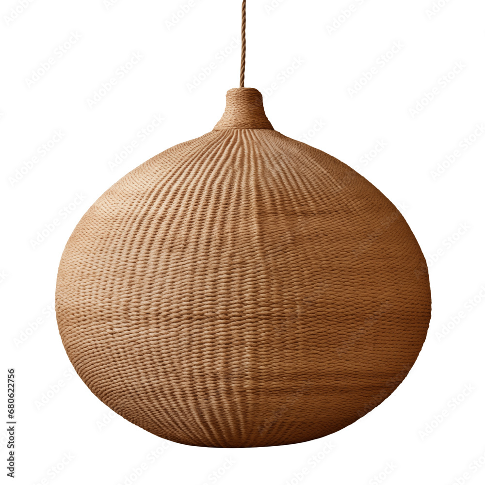 Obraz premium Rattan ceiling lamp, Elegant Wicker Ceiling lamp, light bulb isolated on transparent background PNG
